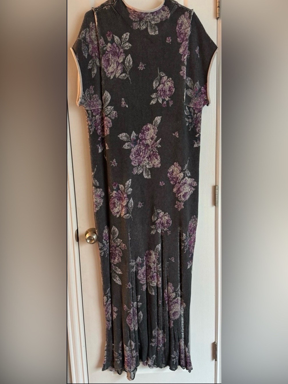 Free People Charcoal Maxi Dress with Purple Floral Print - Picture 3 of 6